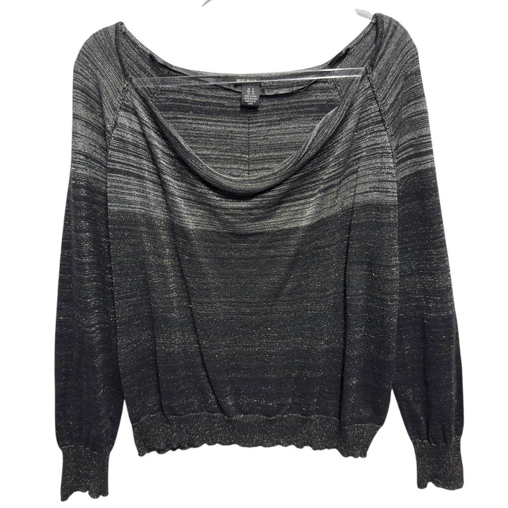 DKNY Jeans Cotton Shimmer Knit Drapey Cowl Neck Sweater - Picture 2 of 9